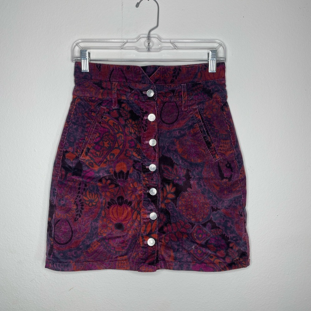 Pilcro Corduroy Mini Skirt in Purple Floral Print